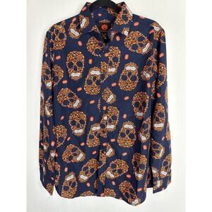 Simon Banks Men's Halloween‎ Pumpkin Skull Prints Button Down Shirt MEDIUM NWOT
